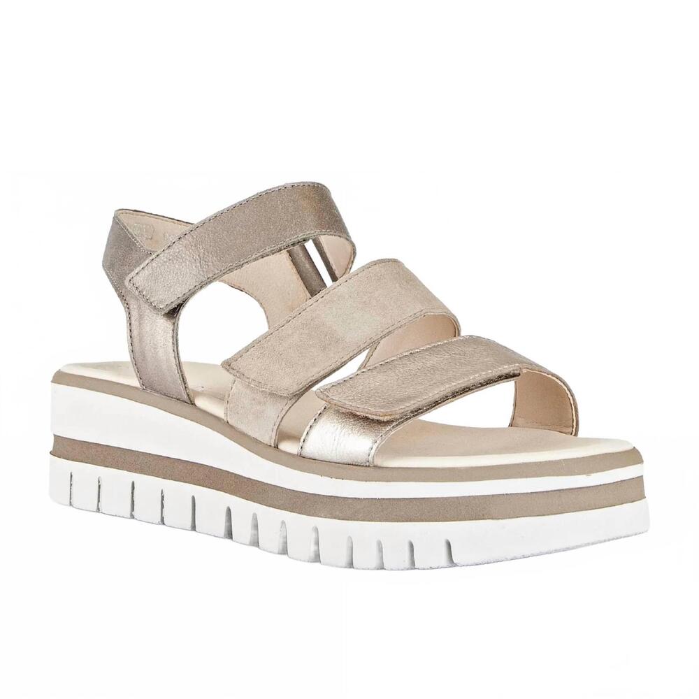 NEW GABOR women's maturo platform sandals in beige/gold